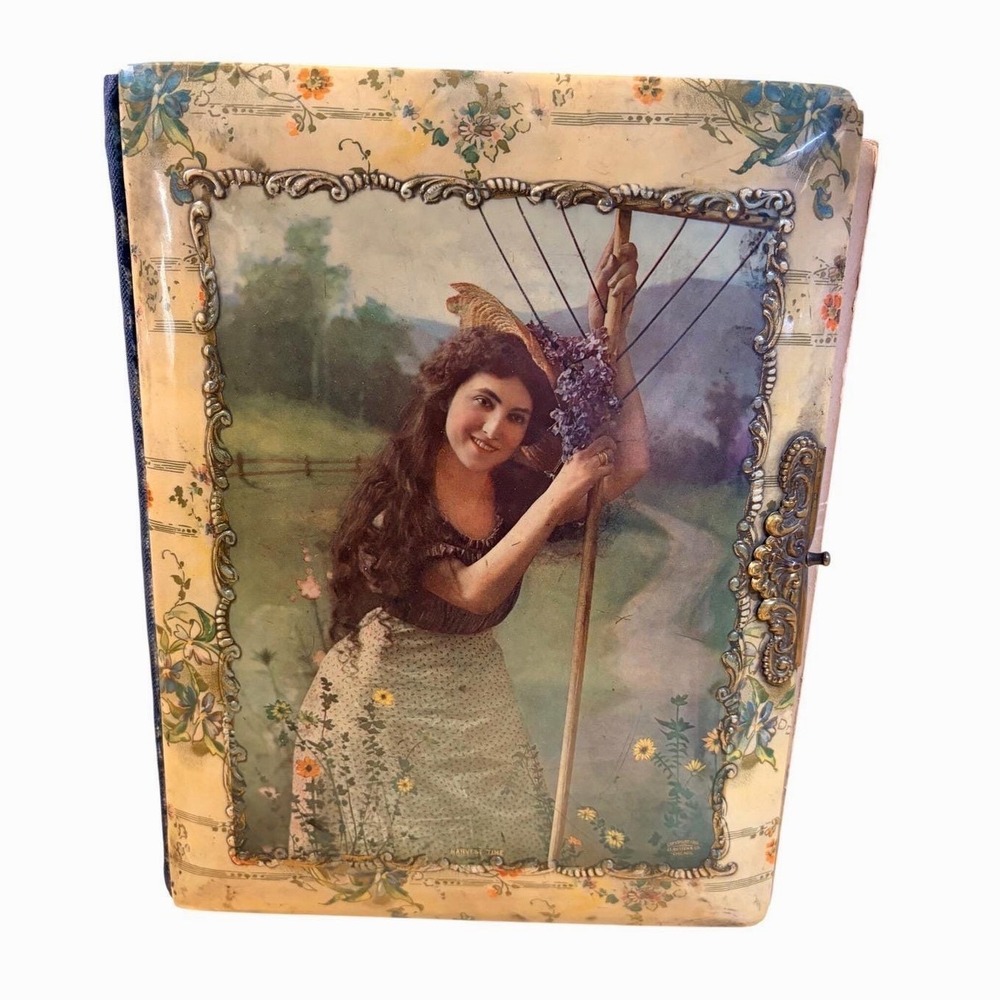 Antique 1901 J.I. Austen Celluloid Photo Album Victorian Harvest Time Decor
